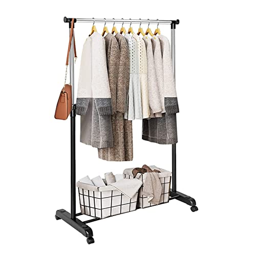 Dhouse Kleiderständer auf Rollen Metall Höhenverstellbar Kleiderstange Rollgarderobe Garderobenständer Kleiderstange Garderobenstange Kleiderwagen 90-158cm für Schlafzimmer Cover