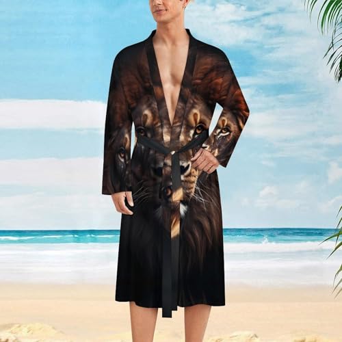 Animal King Lion Mens Robe Soft Lightweight Knee Length Loungewear Spa Bathrobe Long Sleeved Nightgown2