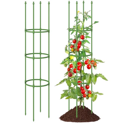 GiantexUK 2/3 Pack Garden Plant Supports, Adjustable Tomato Cage Stake Support Trellis, Outdoor DIY Vertical Metal Obelisk Frame Stand for Climbing Plants Sweet Pea Roses Vegetables (2 Pack, 145cm)