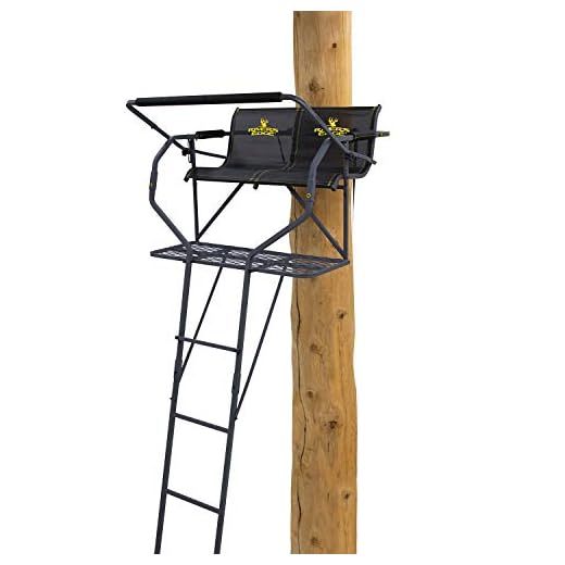 Rivers Edge Treestands RE668 Relax 2-Man Ladder Tree Stand, 17' Height with TearTuff Mesh Seat, Flip-Back Padded Shooting Rail, Wide 43" Platform, Black