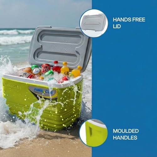 Image of Pinnacle Eskimo 34.5L Large Chiller Ice Box |Fits 60 cans| Holds Ice Upto 72hrs|Portable Insulated Cooler IceBox with Hands Free Lid & Moulded Side Handle|Perfect for Car Travel,Parties,Sport(Lime)