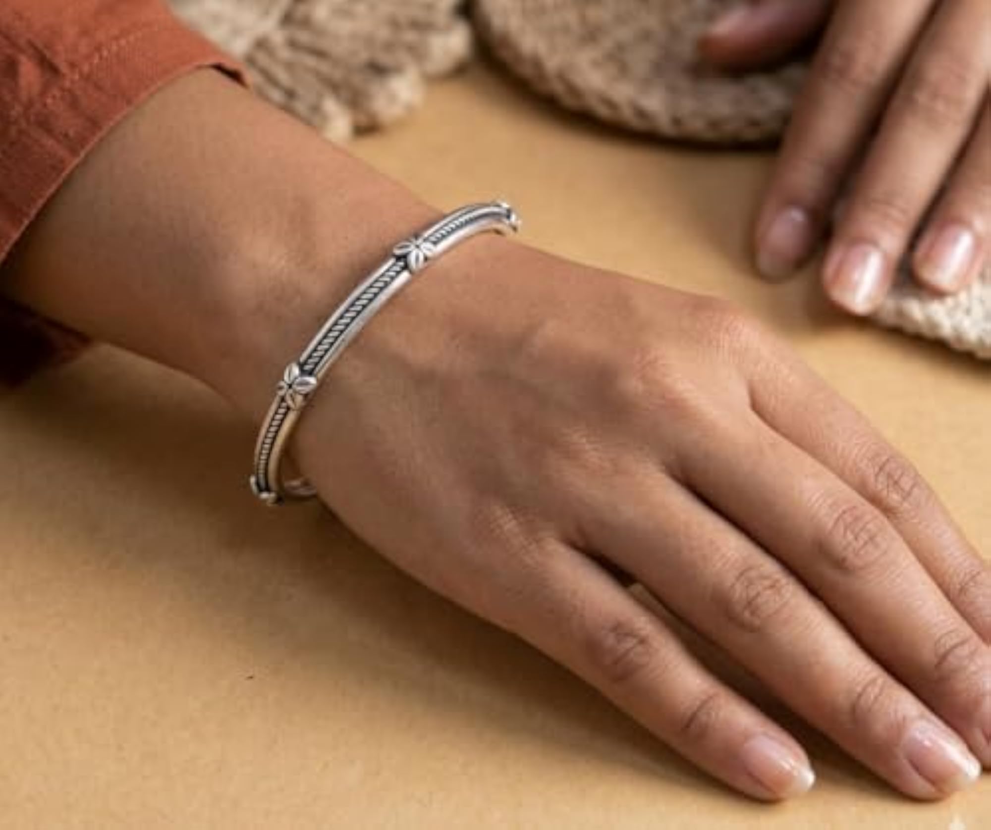 Women's 925 Sterling Silver Plain Oxidized Bangles, Adjustable