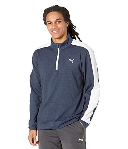 PUMA Men's Cloudspun T7 1/4 Zip Pullover Sweater, Navy Blazer Heather-Bright White, XXL