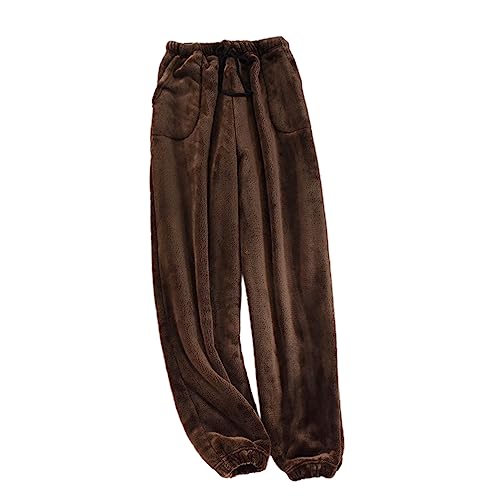 Jinda Men's Soft Pajamas Pant Fleece Fuzzy Pj Bottoms Flannel Straight Leg Winter Baggy Lounge