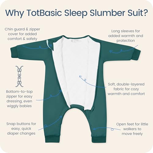 Image of Baby Sleep Sacks with Feet, 1.0 TOG Long Sleeve Wearable Blanket for 0-6M Infants & 2T-4T Toddlers, Soft and Cozy