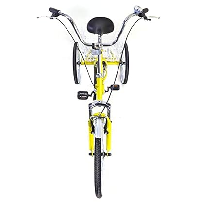 20 Zoll Dreirad Fahrrad Für Erwachsene mit Kindersitz, Erwachsenendreirad 3 Räder Fahrrad ,Faltbar Erwachsenendreirad mit Einkaufskorb, Adult Tricycle Comfort Gelb U-Typ Bike – Bild 6