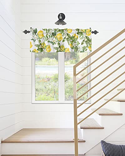 Yun Nist Valance Curtain For Windows Watercolor Plant Fruit Art,Privacy Panel Rod Pocket Window Treatment Summer Rustic Fresh Lemon Flower Leaf,Short Valances For Bathroom Kitchen Bedroom 54X18In #TOP5