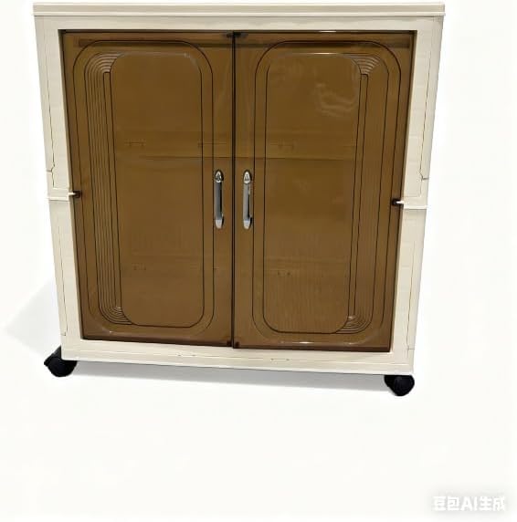 小型衣装収納庫, 移動式キャビネット, 引き出し付き, ガラス扉, キャスター付き, 収納棚 [並行輸入品]