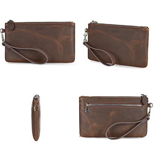befen Women's Genuine Italian Leather Wristlet Clutch Wallet Purse, Gold Zipper (Brown - Crazy Horse Leather) - Thumbnail 6