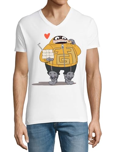 T-shirt col en V Anime 123 blanc en coton idéal pour le quotidien