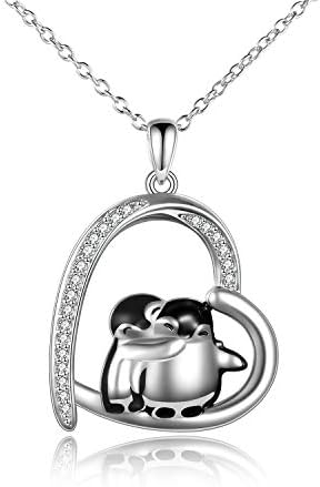 Penguin Necklace Penguin Gifts 925 Sterling Silver Hugging Penguins Cute Animal Christmas Jewelry for Women Sister Mom Mother