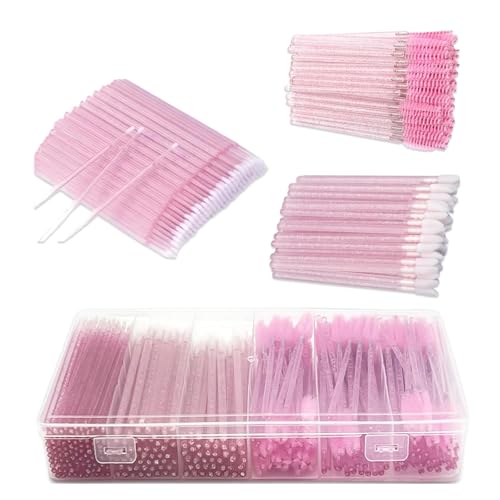 300Pcs Lash Wands Lip Brushes Set, Lip Brush For Lipstick Microbrushes Mascara Wands Crystal Pink Makeup Tool Kit with Organizer Box Suitable for Women On The Go Grooming Needs