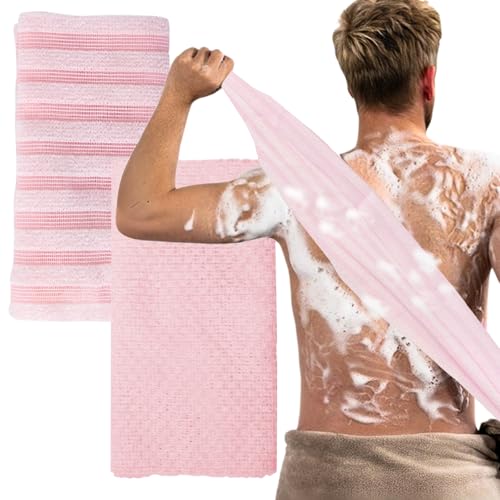 KEYRI 2 Piezas Exfoliante Corporal Toallas Exfoliantes para Limpieza Profunda Exfoliación Corporal Esponja Baño Esponja Ducha para Baño Sauna Esponja Exfoliante Corporal para Mujeres y Hombres (Rosa)
