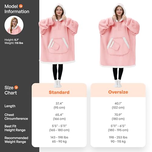 Image of Giggling Getup Wearable Blanket Hoodie for Women and Men Gifts for Women Mom Wife Sherpa Fleece Hooded Blanket Sweatshirt Warm Cozy Sherpa Wearable Throw with Pocket & Sleeves for Adult Standard Pink