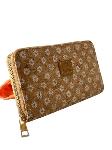 MIGURA Cartera Mujer Hecho Corcho Ecológico Sostenible Monedero Pequeño Seguro para Viaje Trabajo Comprometida Medio Ambiente Billetera Calidad Vintage Bolso Moda Verano con Tarjetero (Flores)