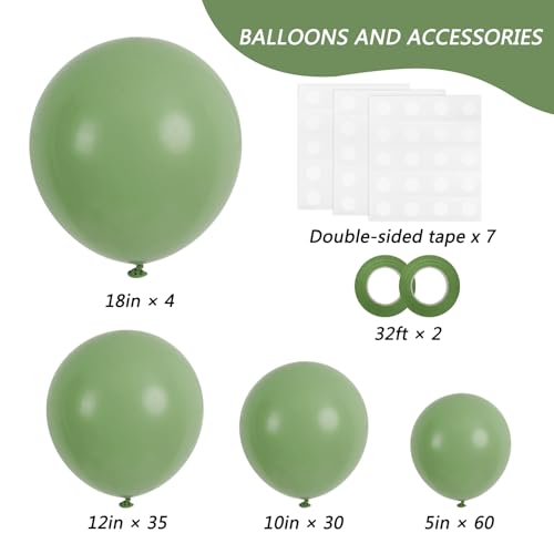 Image of RUBFAC 129pcs Vintage Green Balloons Different Sizes 18 12 10 5 Inches Sage Green Latex Balloon Garland Arch for Masquerade Party Decorations Birthday Baby Shower Wedding Party Supplies