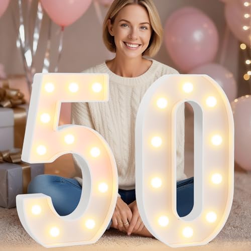 Image of Pooqla 50th Birthday Decorations for Women Men, Large 12.6 in Tall Light Up Numbers for Party Decorations Table Decor, Big Marquee Numbers 50th Birthday Gift for Women Men Wedding Anniversary Decor