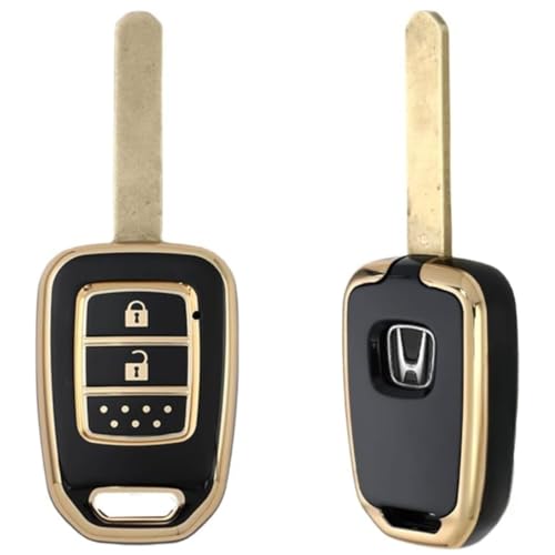 Image of TPU Car Key Cover Black & Golden Compatible for Honda Amaze, City, WR-V, Jazz (Honda, 2 Button Remote Key New)