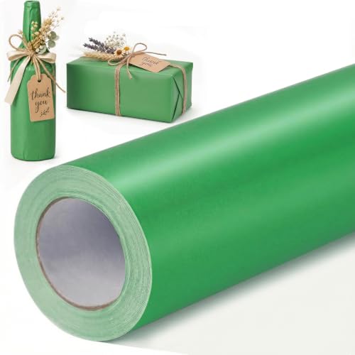 VGOODALL Green Wrapping Paper Roll 44.5cmx10m Matt Kraft for Gifts Crafts
