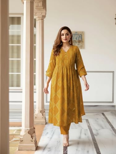Image of ANNI Designer Women's Rayon Viscose Anarkali Printed Kurta with Pant & Dupatta