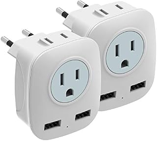 [2-Pack] European Travel Plug Adapter, HITRENDS International Power Plug Adapter with 2 USB