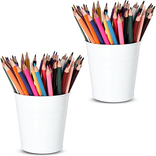 OKOMATCH Lot de 2 porte-stylos en métal pour bureau, école, fournitures de maison (blanc)
