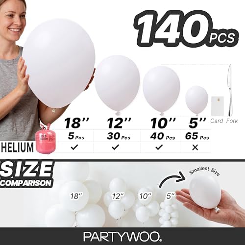PartyWoo White Balloons 140pcs Matte White Latex Balloons Different Sizes - View 8