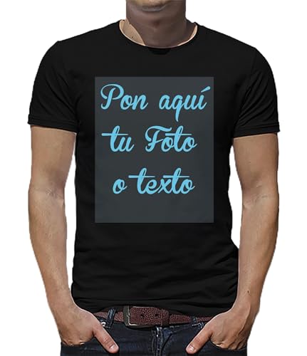 Camisetas Personalizadas 100% algodón T-Shirt Personalizadas con tu Foto o diseño en una Camiseta Negra con tú Frase e Imagen para Hombre o Unisex (M)