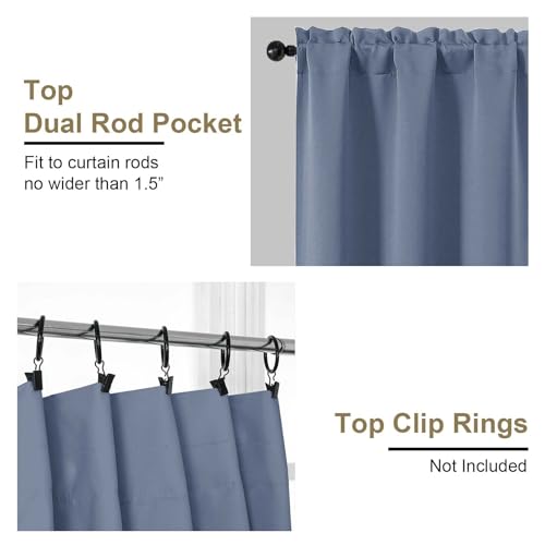 Image of Denim Blue Blackout Curtains for Bedroom 90 Inches Long 2 Panels, Thermal Insulated Soft Fabric Solid Privacy Curtains for Living Room, Rod Pocket Modern Window Treatments, 2x40Wx90L Inches