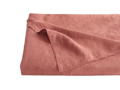 S VICTORY SYMBOL 100% Organic Linen Flat Sheet 1 Piece-Stone Washed French Flax Queen Size Bed Sheets,Top Sheet Breathable,Soft Bedding Sheet(90"x102",Clay)