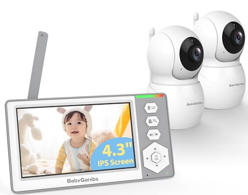 Baby Ganibs Baby Monitor with 2 Cameras Standby for 26-Hour Battery, Remote Control 4.3'' IPS Video Baby Monitor No WiFi Up to 1000ft Range, ECO,...