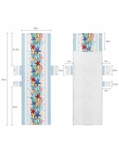 Aqua Coastal Beach Lounge Chair Towel Cover, Soft Chaise Lounge Towel with Side Pockets Patio Pool Chairs Cover for Beach/Pool Sunbathing 29x85 Nautical Starfish Coral Shell Beach Ocean