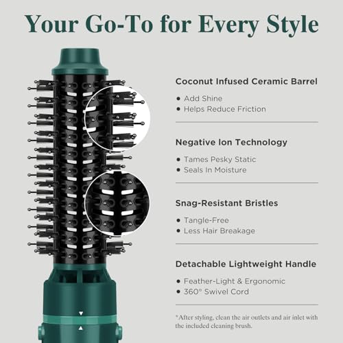 Image of Aima Beauty Blow Dryer Brush Set - 4-in-1 Round Brush Blow Dryer Adds Shine, Smooth, Curl & Volume for Short to Medium Hair, Interchangeable 1 inch & 1.25 inch Round Barrel, Ionic Frizz Control, Dark Green