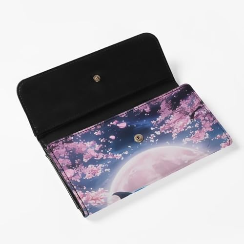 Image of AFPANQZ Dolphin Cherry Blossom Women Wallet Soft Leather Designe, Travel Party Shopping Outdoor Vintage Phone Holder Pockets