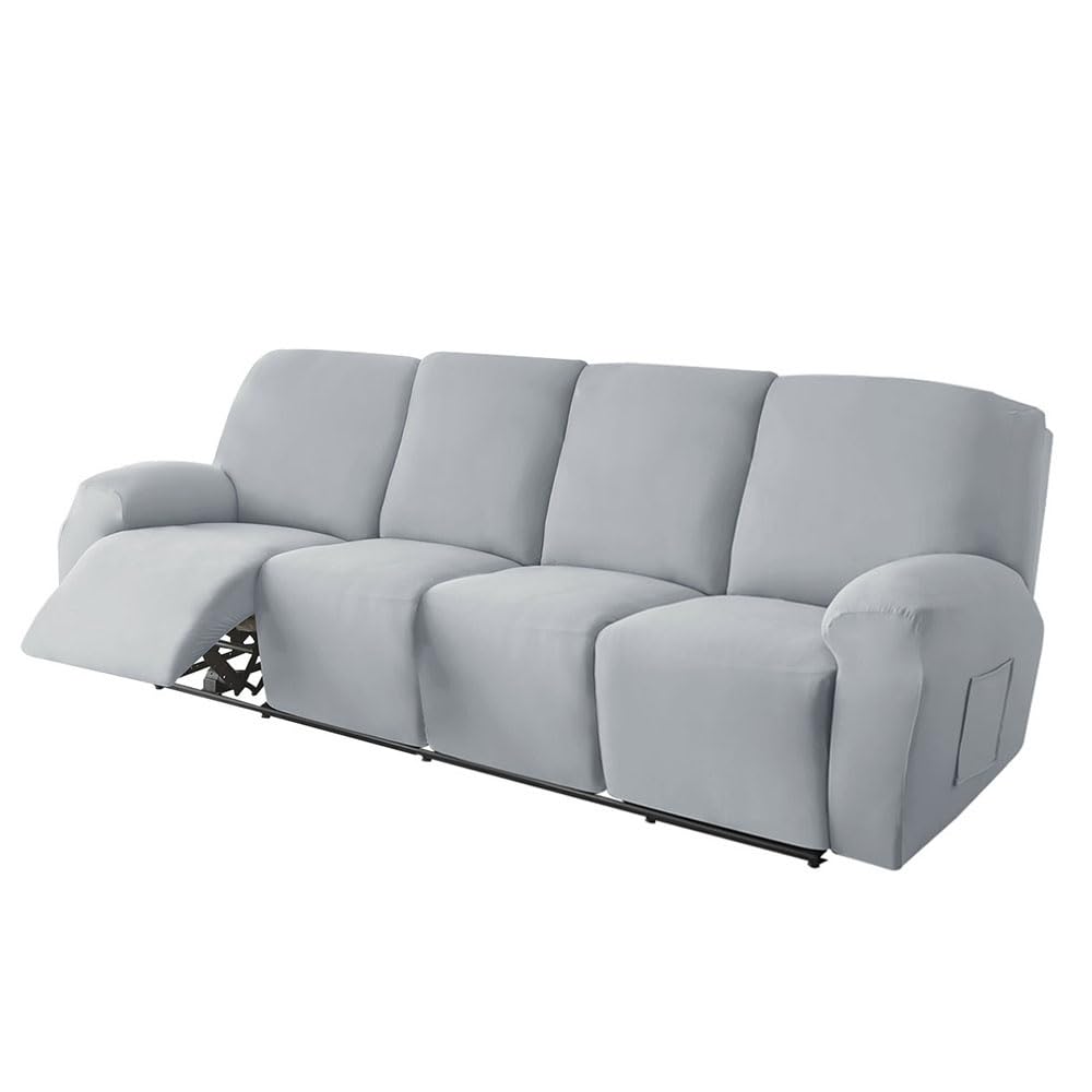 Housse de fauteuil inclinable extensible 4 places lavable et antidérapante gris fumé