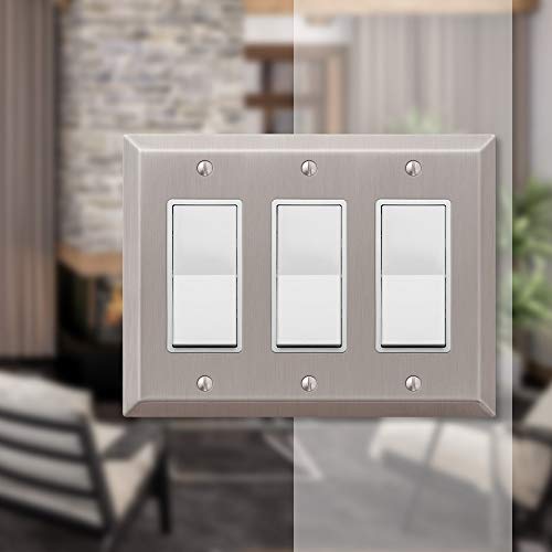 Image of Amerelle Century Triple Rocker Steel Wallplate in Brushed Nickel