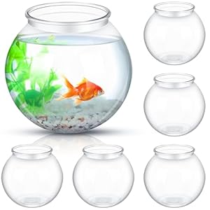 Mifoci 6 Pcs Fish Bowl Plastic Fish Tank Clear 100 oz Goldfish Bowl Multipurpose Round Desktop Aquarium Transparent for Home Office Betta Fish Goldfish Turtle Candy Party Favors, 7.09 x 6.3 Inch