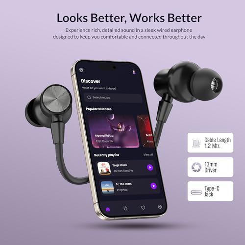 Image of AROMA HF1007 Type C Wired Earphone with HD Quality in-Line Mic,12mm Driver Hi-Res Wired