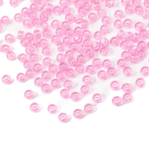 Image of Gxueshan 1000 Pcs Acrylic Plastic White Pony Beads 6x9mm Bulk Kandi Beads for Friendship Bracelet Necklace Jewelry Making Pens Hair Braiding Kit (Transparent Pink)