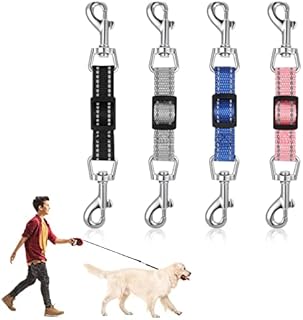 Firtink Dog Collar Clips, 4 Pcs Reflective Nylon Collar Leash, Adjustable Safety Dog Collar Clip Double Ended Backup Clasp Clip for Dog Harness Pet(Black, Blue, Pink, Grey)