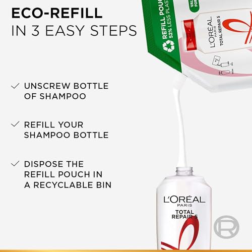 Image of L'Oreal Paris Shampoo, For Damaged And Weak Hair, With Pro-Keratin + Ceramide, Total Repair 5, 500 ml and 340 ml Combo