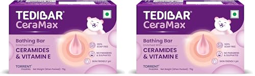 Image of Tedibar Ceramax Bathing Bar - 75g Enriched with Ceramides & Vitamin E |100% Soap Free| Skin friendly pH - By Torrent Pharma (Pack of 2)