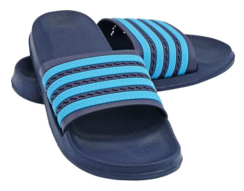 + Badeschuhe Badelatschen Pantoletten Saunaschuhe Sandalen Damen Herren Gr. 37-47 (Navy/Blue, EU Schuhgrößensystem, Erwachsene, Numerisch, M, 43)