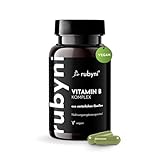 rubyni® Vitamin B Komplex (90 Kapseln) • Alle 8 B Vitamine (B1, B2, B3, B5, B6, B7, B9, B12) • Aus natürlichen Quellen • Hochdosiert, vegan, ohne Zusätze, laborgeprüft