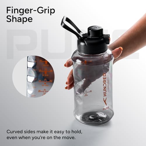Image of Hundred Pune 1 Litre Water Bottle | 1000ml / 34oz | BPA Free | One Key Open Safety Lock | Spill and Leak Proof Sports, Travel, Gym Bottle (Black /Black)