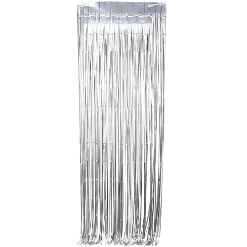 Fun Express - Silver Metallic Fringe Curtain for Party - Party Decor - Door Decor - Door Borders & Curtains - Party - 1 Piece
