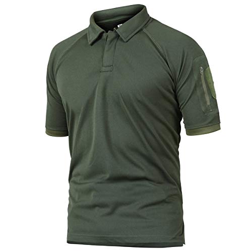 ReFire Gear Men's Army Tactical Polo Shirt Military Outdoor Sport Short Sleeve T Shirt, Army Green, US XX-Large(Tag 5XL)