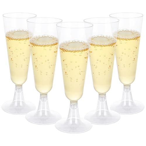 ASekected 50Pcs Plastic Champagne Flutes 150 Ml Reusable Prosecco Glasses Clear Crystal Wine Cocktail Cups for Parties Weddings Birthdays Picnic Cocktail Dessert
