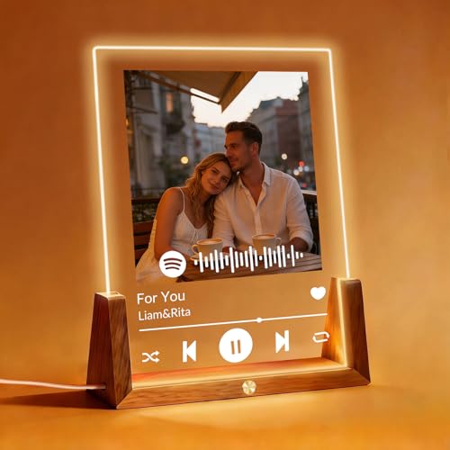 Spotify Plaque Custom Picture Frames Personalized Gifts for Women Customized Photo Gifts Spotify Music/Song Acrylic Plaque Present with Picture Light Up Photo Frame for Couple Wife on Anniversary Birthday