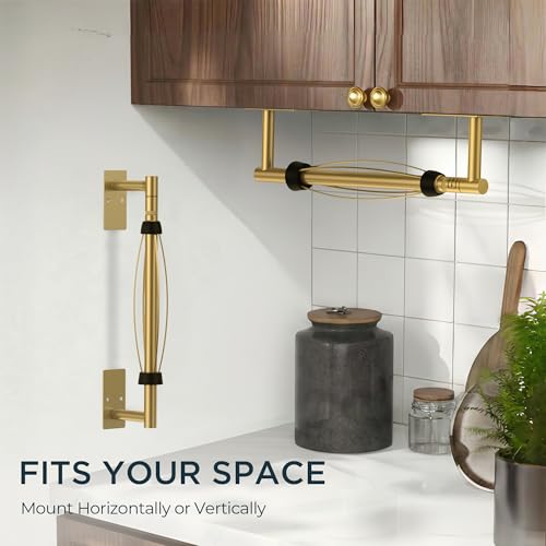Image of FORIOUS Paper Towel Holder Under Cabinet, Single Hand Operable with Adjustable Damping for Easy Tear, Adhesive or Drill Wall Mount, 304 Commercial Paper Towel Holder for Kitchen Bathroom, Brushed Gold
